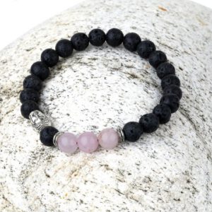 Armband aus Rosenquarz und Lavastein