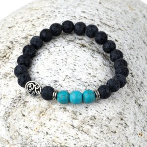 Armband aus Lavagestein und Türkis